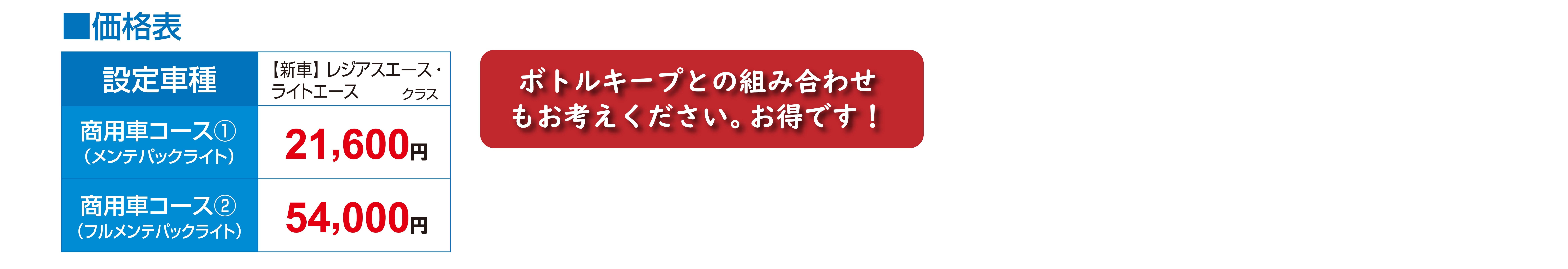 商用車メンテパックライト価格表